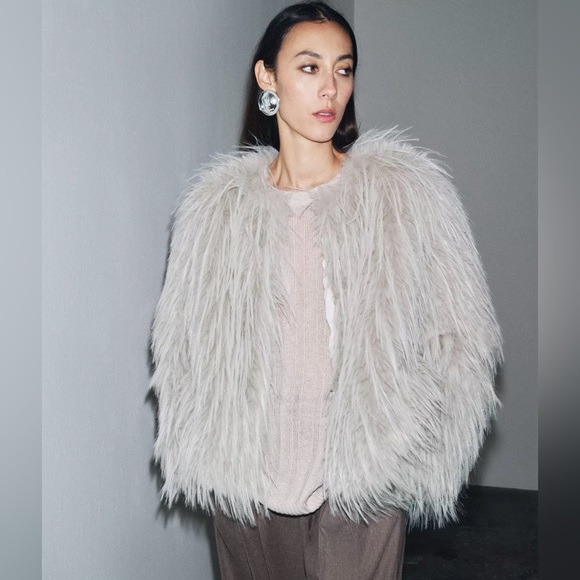 Zara Jackets & Blazers - NWT Zara Woman Bloggers Fav ZW COLLECTION FAUX FUR COAT Jacket Gray Size S Small